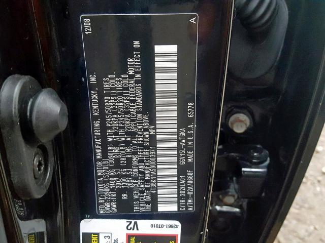 4T3BK11A59U003971 - 2009 TOYOTA VENZA BASE BLACK photo 10