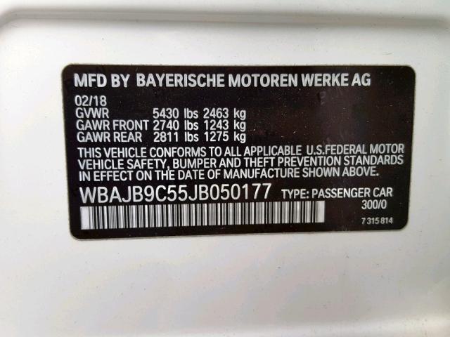 WBAJB9C55JB050177 - 2018 BMW M550XI WHITE photo 10