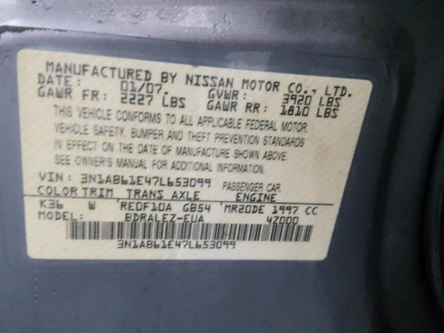 3N1AB61E47L653099 - 2007 NISSAN SENTRA 2.0 GRAY photo 10