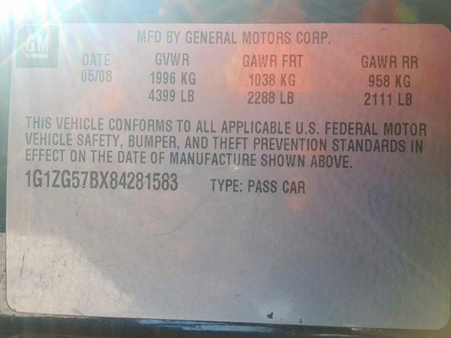 1G1ZG57BX84281583 - 2008 CHEVROLET MALIBU LS 石墨色 照片 10