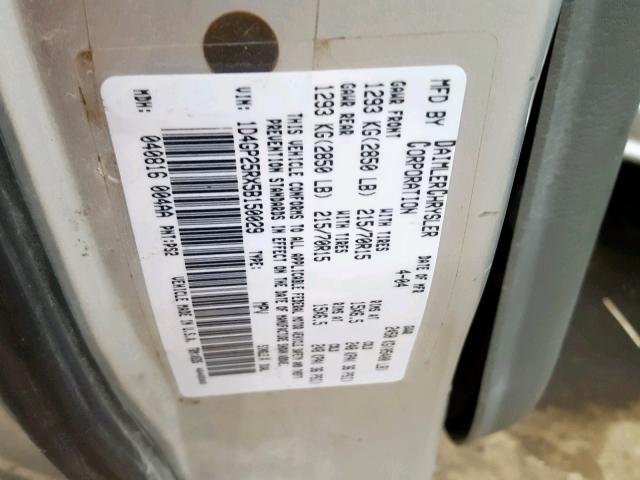 1D4GP25RX5B150029 - 2005 DODGE CARAVAN SE SILVER photo 10