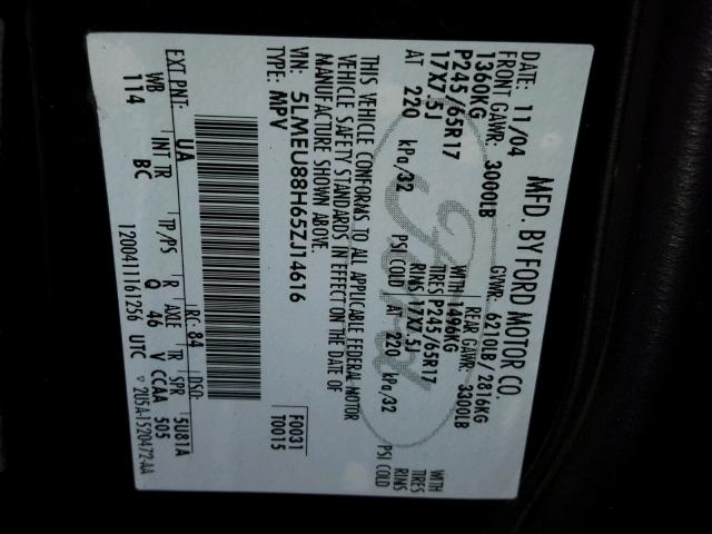 5LMEU88H65ZJ14616 - 2005 LINCOLN AVIATOR 黑色 照片 10