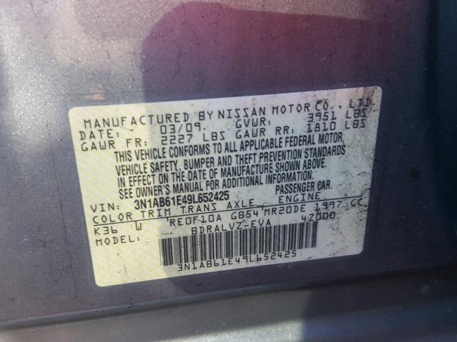 3N1AB61E49L652425 - 2009 NISSAN SENTRA 2.0 GRAY photo 10