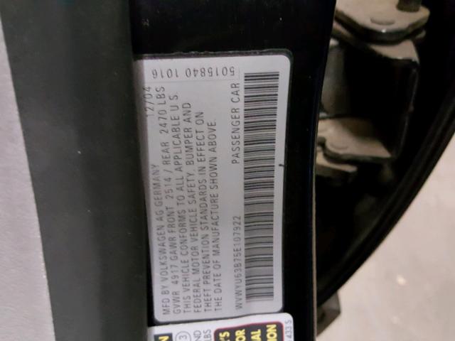 WVWYU63B75E107922 - 2005 VOLKSWAGEN PASSAT GLX BLACK photo 10