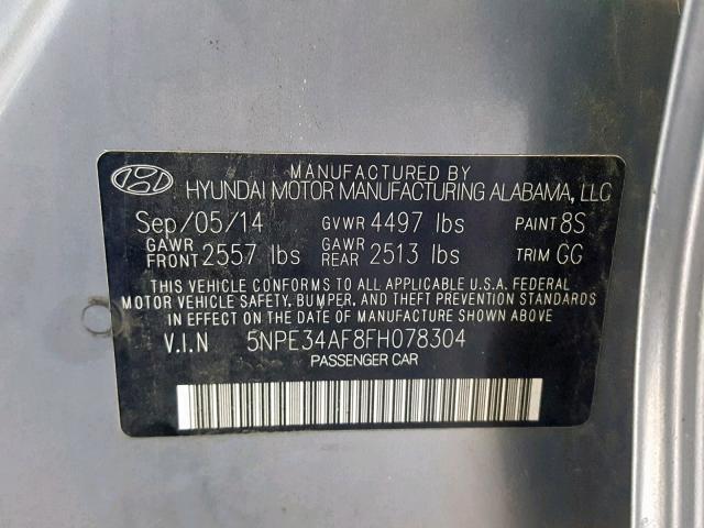 5NPE34AF8FH078304 - 2015 HYUNDAI SONATA SPO GRAY photo 10