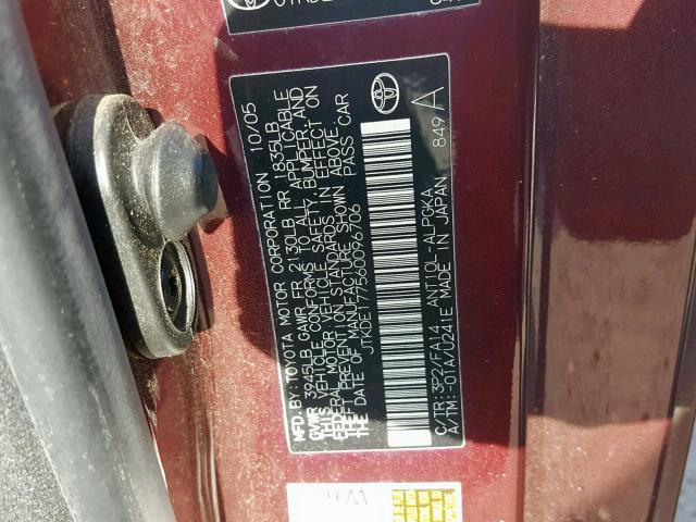 JTKDE177560096706 - 2006 TOYOTA SCION TC 栗色 照片 10