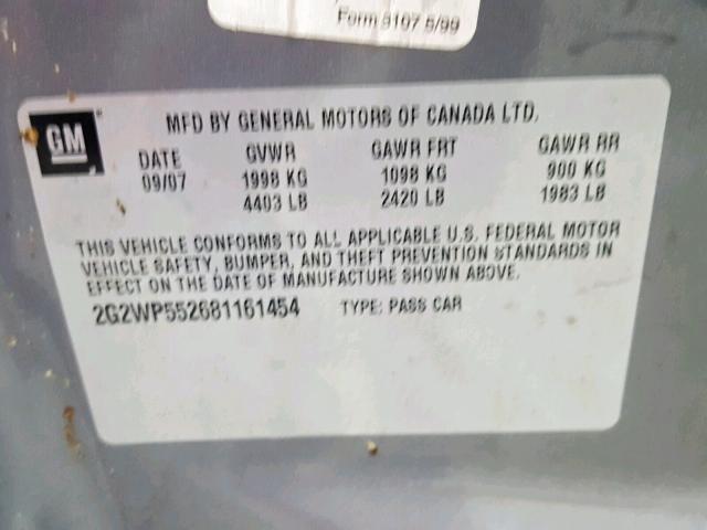 2G2WP552681161454 - 2008 PONTIAC GRAND PRIX GRAY photo 10