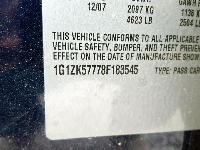 1G1ZK57778F183545 - 2008 CHEVROLET MALIBU LTZ 蓝色 照片 10