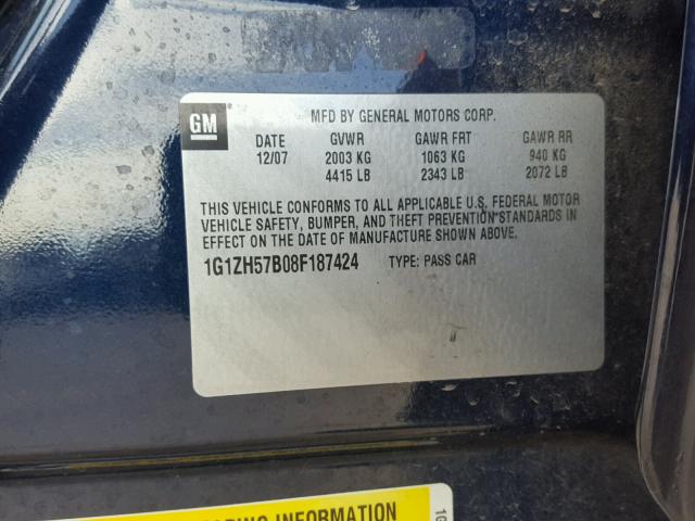 1G1ZH57B08F187424 - 2008 CHEVROLET MALIBU 1LT BLUE photo 10