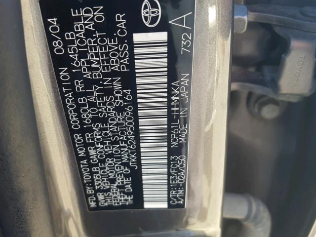 JTKKT624950096164 - 2005 TOYOTA SCION XA GRAY photo 10