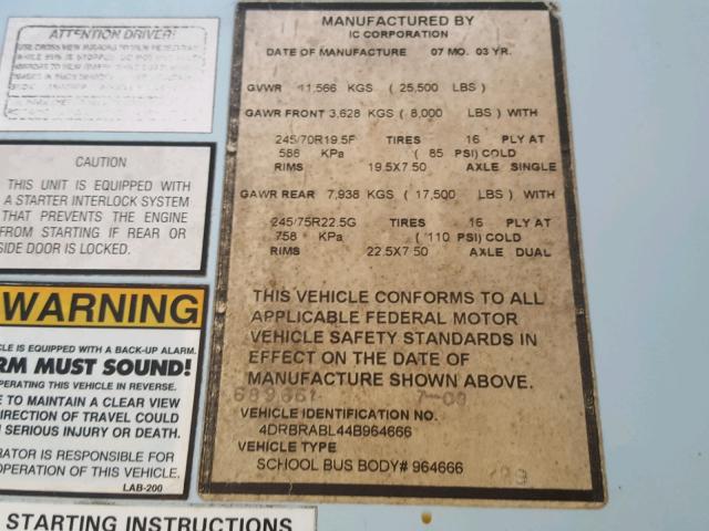 4DRBRABL44B964666 - 2004 IC CORPORATION 3000 黄色 照片 10
