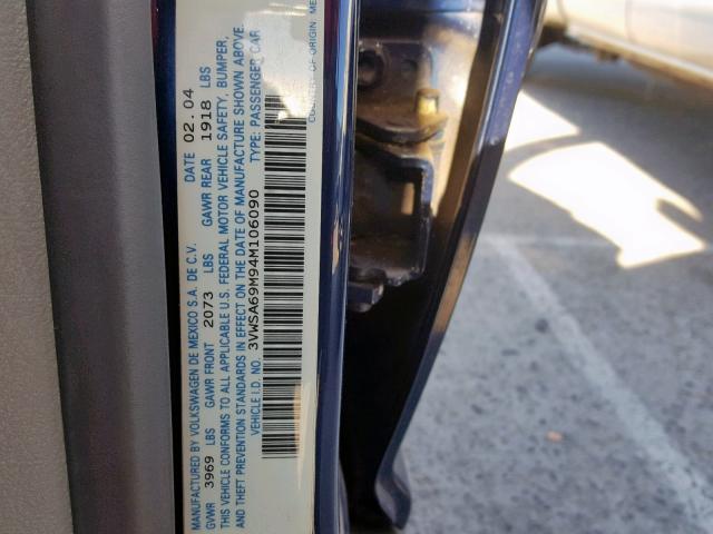 3VWSA69M94M106090 - 2004 VOLKSWAGEN JETTA GLS BLUE photo 10