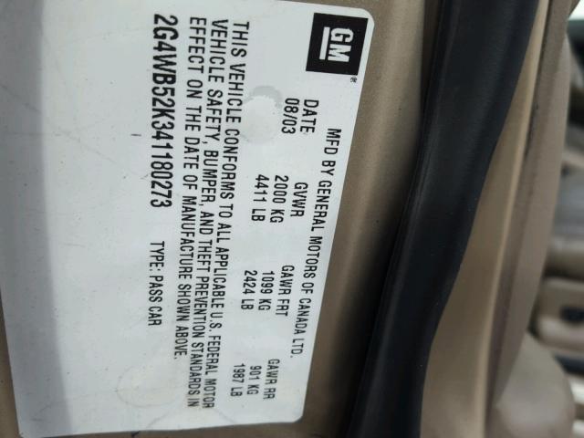 2G4WB52K341180273 - 2004 BUICK REGAL LS GOLD photo 10