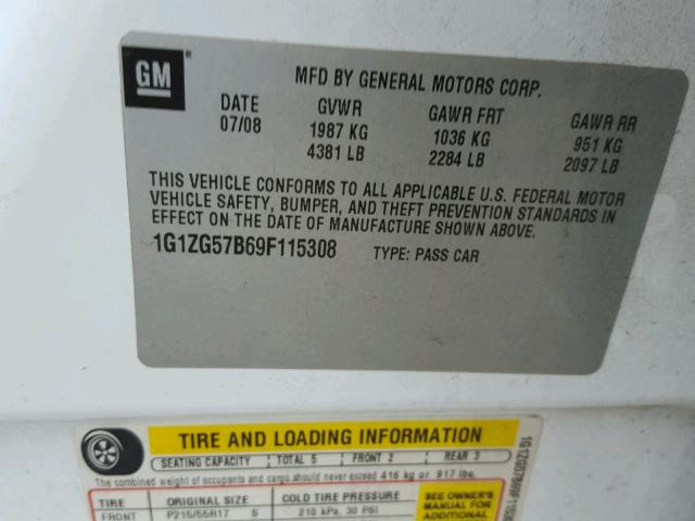 1G1ZG57B69F115308 - 2009 CHEVROLET MALIBU LS Ağ foto 10