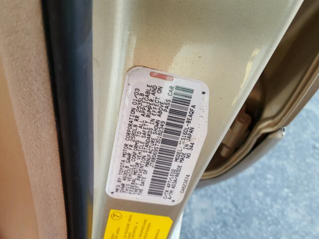 JT8BD69S730182349 - 2003 LEXUS GS 300 GOLD photo 10