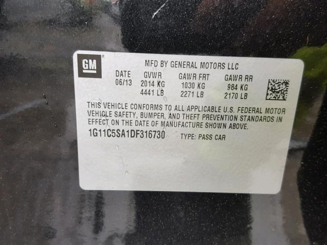 1G11C5SA1DF316730 - 2013 CHEVROLET MALIBU 1LT გრაფიტი ფოტო 10