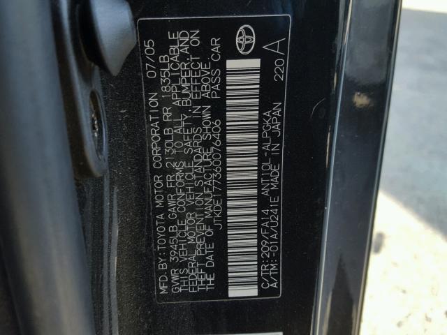 JTKDE177360076406 - 2006 TOYOTA SCION TC 石墨色 照片 10