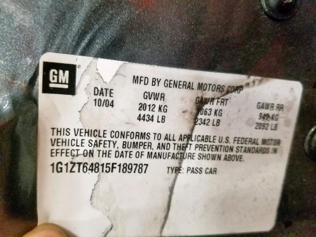 1G1ZT64815F189787 - 2005 CHEVROLET MALIBU MAX 灰色 照片 10