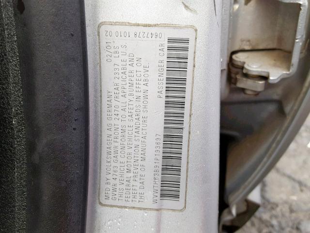 WVWTH63B91P193697 - 2001 VOLKSWAGEN PASSAT GLX 银色 照片 10