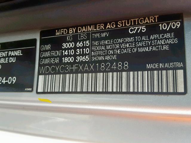 WDCYC3HFXAX182488 - 2010 MERCEDES-BENZ G 550 SILVER photo 10