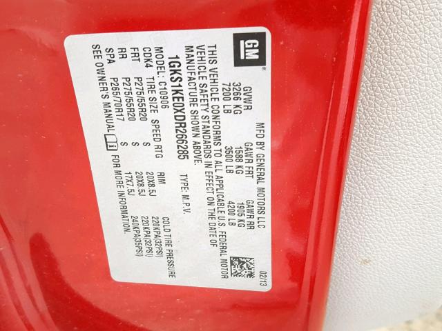 1GKS1KE0XDR266285 - 2013 GMC YUKON XL C RED photo 10