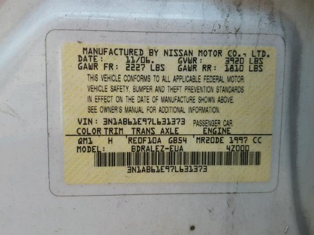 3N1AB61E97L631373 - 2007 NISSAN SENTRA 2.0 WHITE photo 10