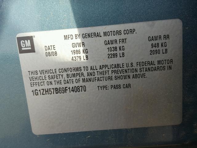 1G1ZH57B69F140870 - 2009 CHEVROLET MALIBU 1LT GREEN photo 10