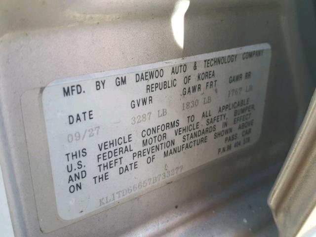 KL1TD66657B733277 - 2007 CHEVROLET AVEO BASE Күміс фото 10