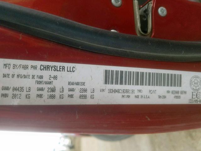 1B3HB48C18D681181 - 2008 DODGE CALIBER SX RED photo 10