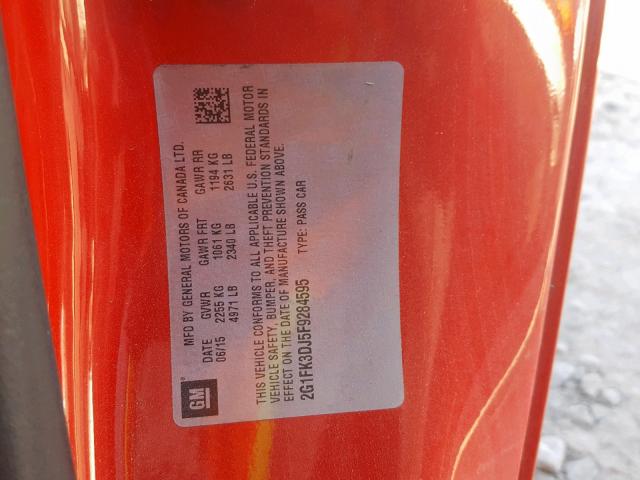 2G1FK3DJ5F9284595 - 2015 CHEVROLET CAMARO 2SS RED photo 10