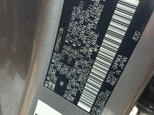 JTLKT324050213110 - 2005 TOYOTA SCION XB Boz foto 10