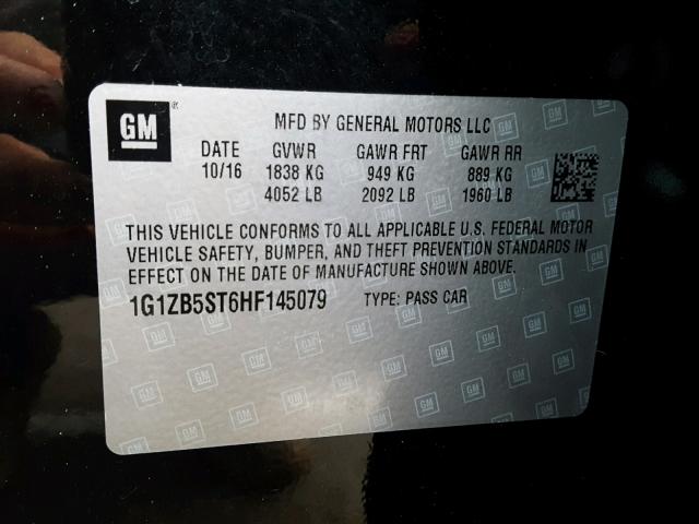 1G1ZB5ST6HF145079 - 2017 CHEVROLET MALIBU LS შავი ფოტო 10