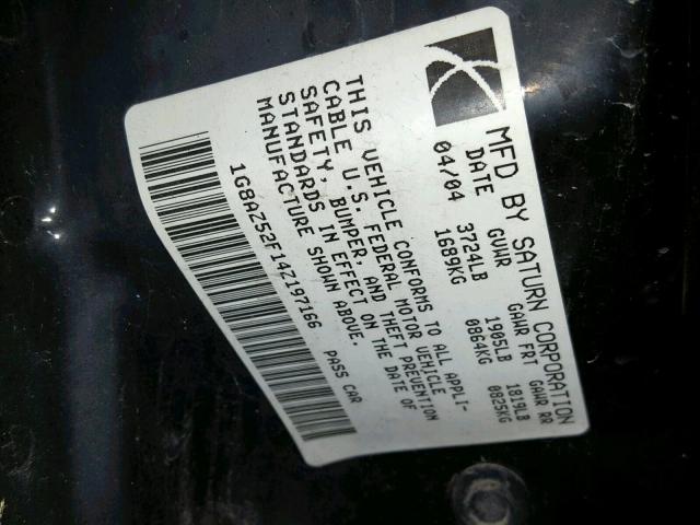 1G8AZ52F14Z197166 - 2004 SATURN ION LEVEL BLACK photo 10
