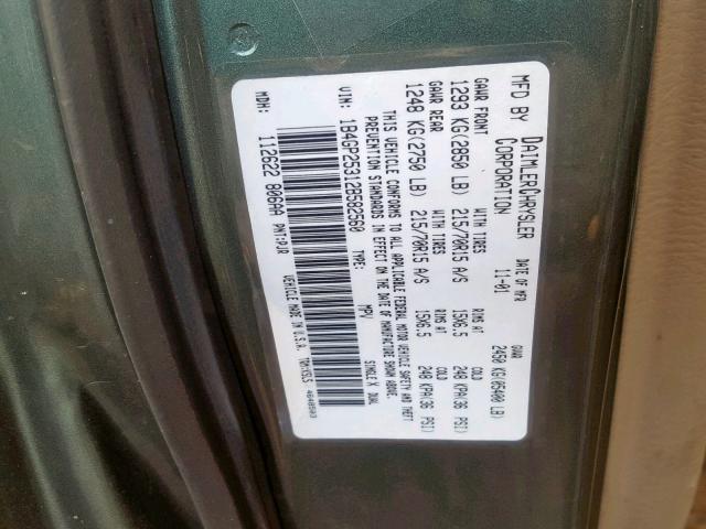 1B4GP25312B582560 - 2002 DODGE CARAVAN SE GREEN photo 10