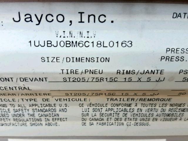 1UJBJ0BM6C18L0163 - 2012 JAYCO JAY FLIGHT  WHITE photo 10