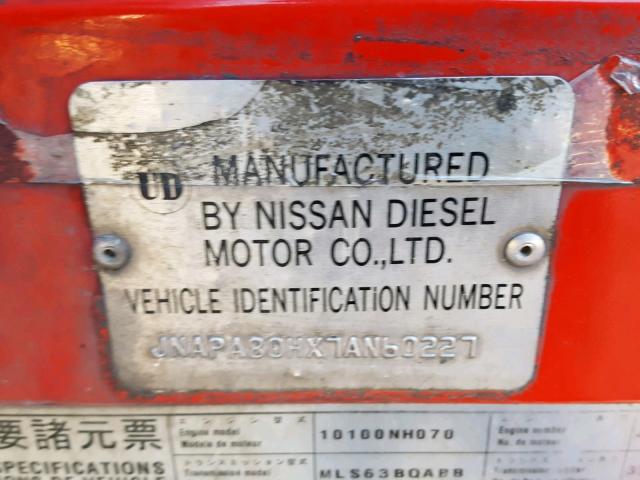 JNAPA80HX7AN60227 - 2007 NISSAN DIESEL UD2600 RED photo 10