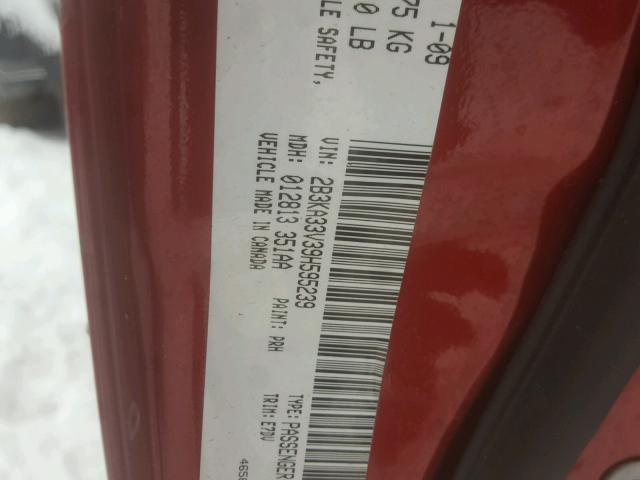 2B3KA33V39H595239 - 2009 DODGE CHARGER SX RED photo 10