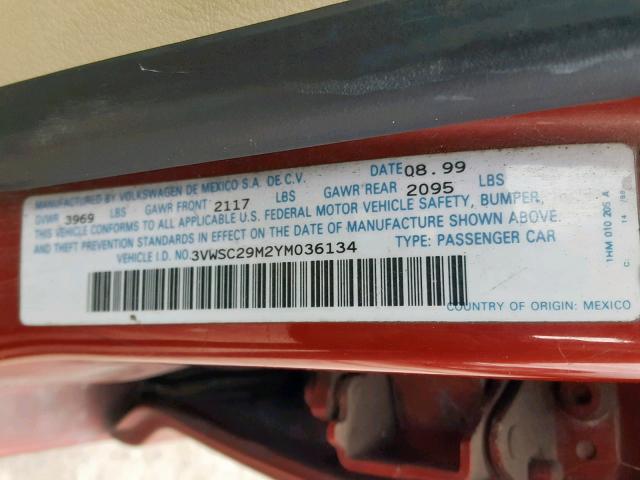 3VWSC29M2YM036134 - 2000 VOLKSWAGEN JETTA GLS RED photo 10