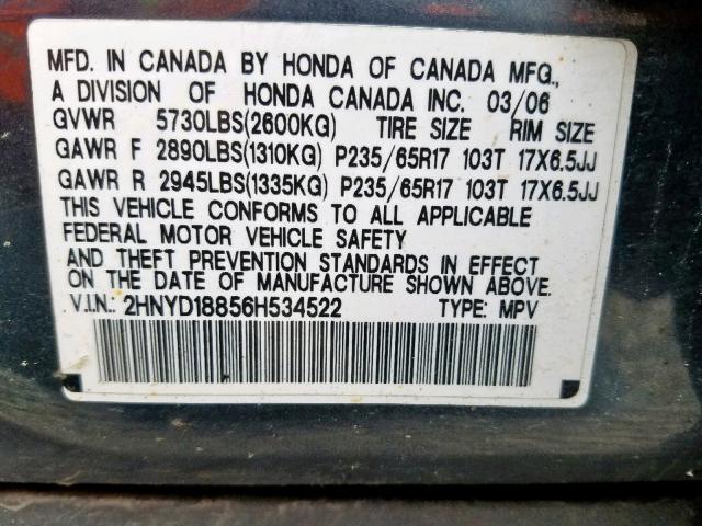 2HNYD18856H534522 - 2006 ACURA MDX TOURIN GRAY photo 10