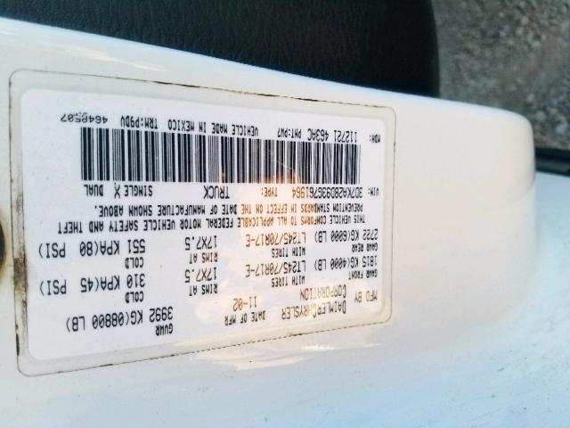 3D7KA28D93G761964 - 2003 DODGE RAM 2500 S Սպիտակ լուսանկար 10