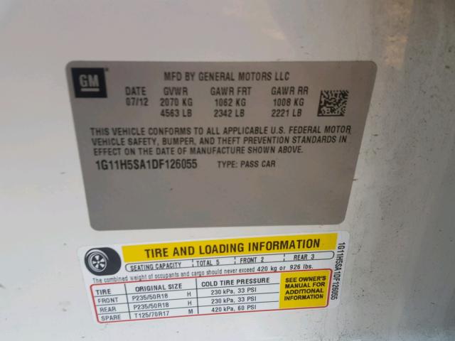 1G11H5SA1DF126055 - 2013 CHEVROLET MALIBU LTZ 白色 照片 10