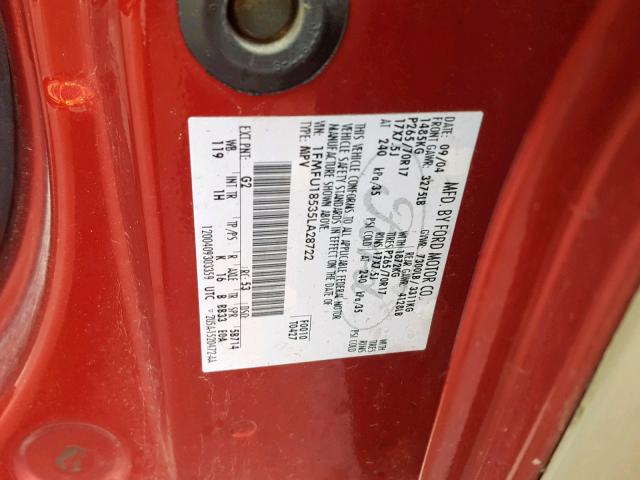 1FMFU18535LA28722 - 2005 FORD EXPEDITION RED photo 10