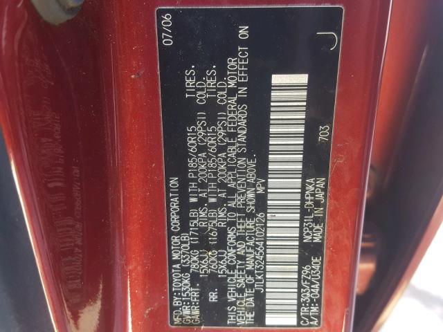 JTLKT324564102126 - 2006 TOYOTA SCION XB Марун фото 10