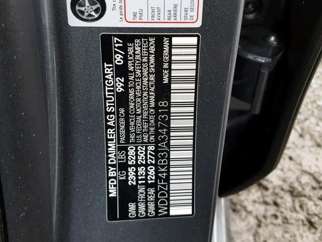 WDDZF4KB3JA347318 - 2018 MERCEDES-BENZ E 300 4MAT GRAY photo 10