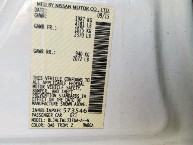 1N4BL3APXFC573546 - 2015 NISSAN ALTIMA 3.5 WHITE photo 10