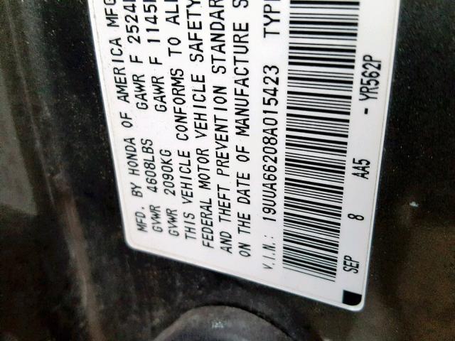 19UUA66208A015423 - 2008 ACURA TL CHARCOAL photo 10