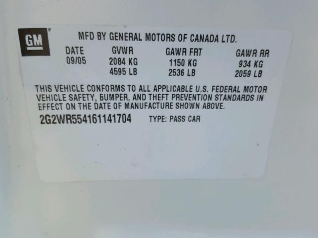 2G2WR554161141704 - 2006 PONTIAC GRAND PRIX WHITE photo 10