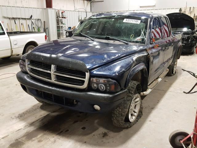 1D7HG38N24S614287 - 2004 DODGE DAKOTA QUA BLUE photo 2