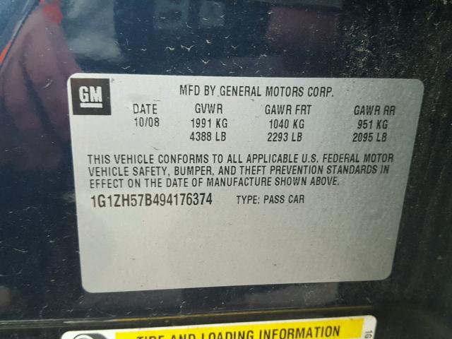 1G1ZH57B494176374 - 2009 CHEVROLET MALIBU 1LT 蓝色 照片 10