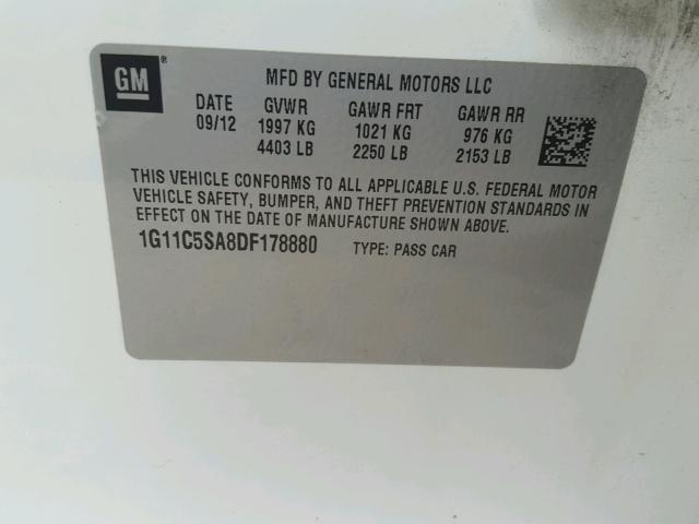 1G11C5SA8DF178880 - 2013 CHEVROLET MALIBU 1LT WHITE photo 10